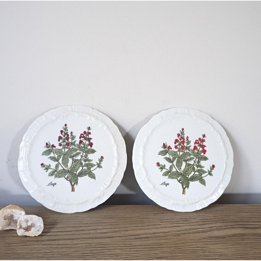 Vintage Andrea by Sadek Botanical Sage Porcelain Display Plate Trivet